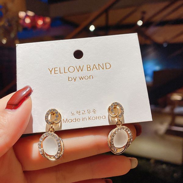 

925 silver needle stereo geometry cat's eye earrings women's new fashion earrings fashion temperament versatile earrings
