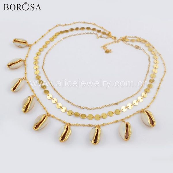 

pendant necklaces borosa 2pcs handcrafted gold/silver color natural cowrie shell beads three layer chains necklace fashion jewelry g1736