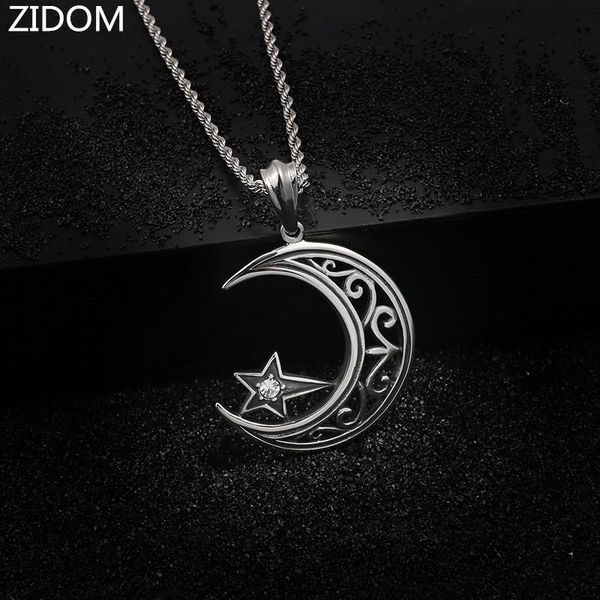 

pendant necklaces 2021 arrived stainless steel men vintage star with moon 60cm long chain fashion necklace male jewelry, Silver