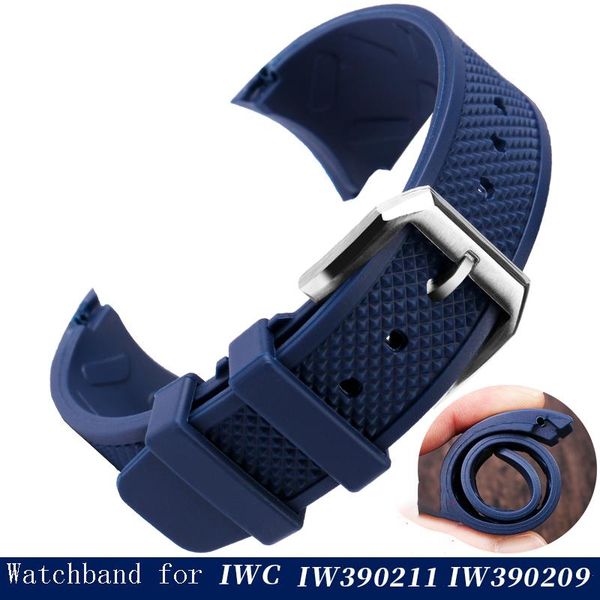 

watch bands the curved silicone watchband for i-w-c portugal iw390211 iw390209 tape 22mm chain men's strap waterproof, Black;brown