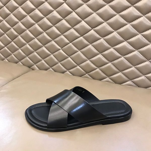 

2021ss genuine leather men slippers soft cowhide lazy men shoes popular designer beach slippers mules princetown classic men slippers size 3, Black