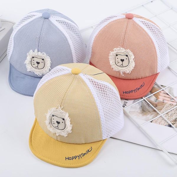

cute baby baseball cap cartoon lion infant girl boy sun hat lattice letters printed adjustable toddler kids beach caps & hats, Yellow