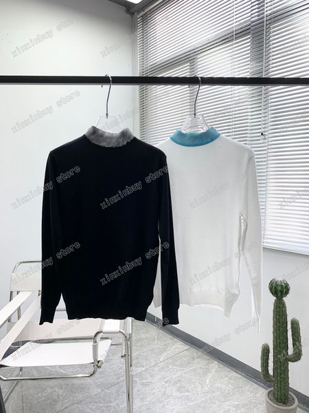 

21ss designers sweaters luxury mens womens high collar jacquard letters man paris fashion tee tees street long sleeve luxurys black white, White;black