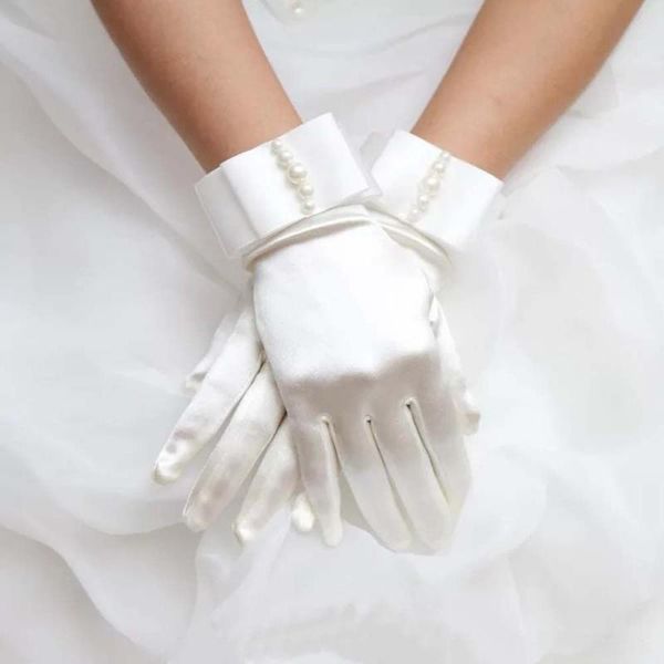 

five fingers gloves elegant non-slip full white women wedding satin mittens finger mitten mitts bridal, Blue;gray