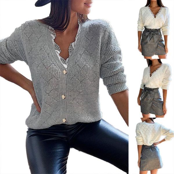 

women sweater knitted solid color lace pullover long sleeve v neck slim jumper autumn winter soft warm clothes women's sweaters, White;black
