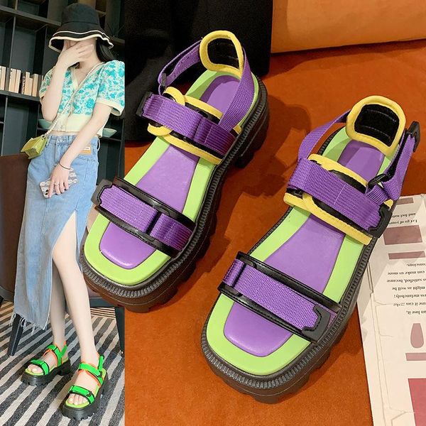 

sandals casual women's summer 2021 square toe mid-heel platform shoes, Black