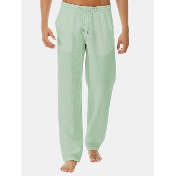 

men's pants simple fashion solid color cotton and linen trousers stretch loose wide-leg refreshing casual, Black