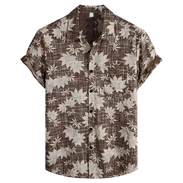 

men's casual shirts 2021 cotton linen shirt hawaiian printed summer pure short sleeves harajuku large, White;black