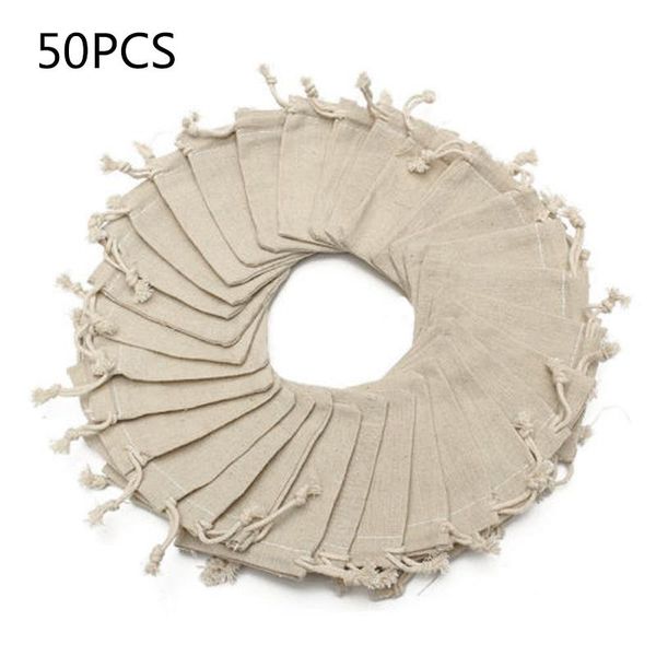

gift wrap 50pcs small linen jute drawstring bags pouch wedding party favours sack 8*10cm greeting card storage bag