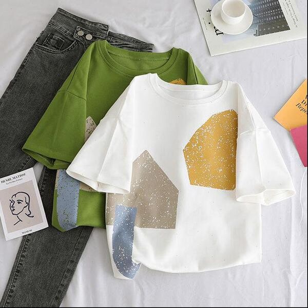 

fashion women t shirt print spring summer style short sleeve cotton spandex casual loose, White