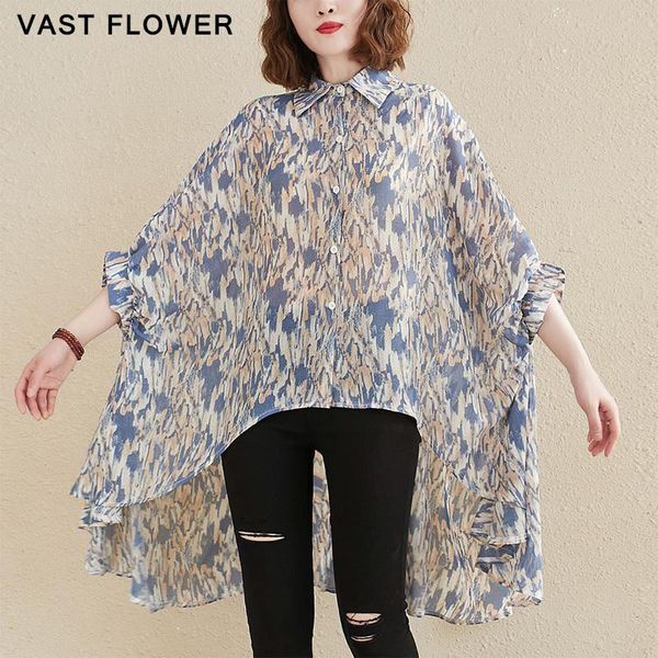 

women's blouses & shirts irregular print plus size blouse women lapel batwing sleeve beach style loose casual oversized shirt fashion s, White