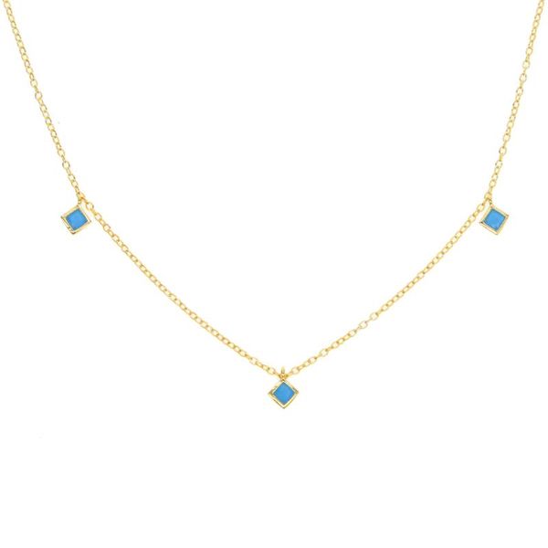 

geometric square charm turquoises necklace 925 sterling silver chain elegant gem fashoin women girl 2021 summer jewelry chokers, Golden;silver
