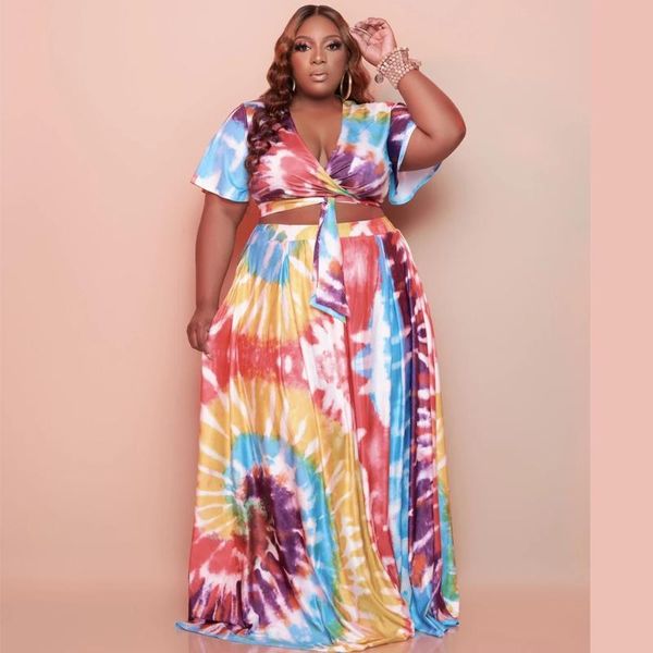 

plus size tracksuits women clothing print deep v collar crop loose long skirt casual elegant two piece outfits wholesale drop, Black