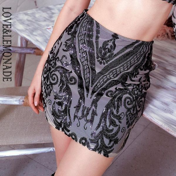 

skirts love&lemonade black geometric sequin bodycon skirt lm83063s