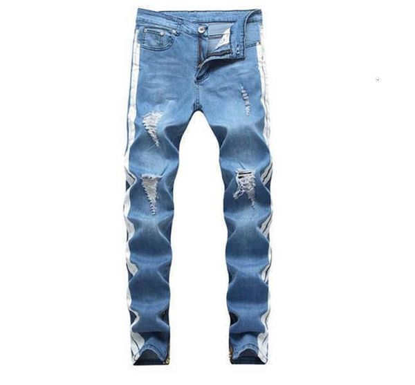 

men's jeans mens fashion street style washed ripped holes pencil long trousers hommes pantalones designer pants for men lqi3, Blue