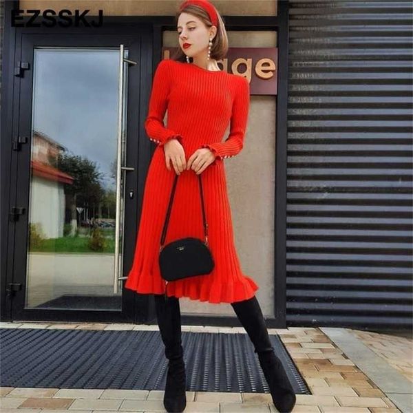 

autumn winter thick mermaid sweater dress elegant knit trumpet women slim midi female chic 211109, Black;gray