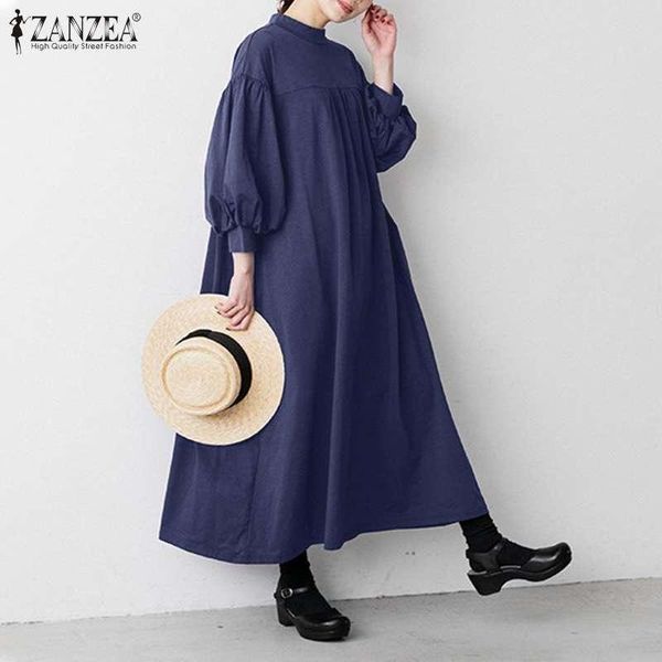 

maxi long dresses for women 2021 ladies puff sleeve vestidos autumn shirts dress casual solid robe femme plus size 5xl, Black;gray
