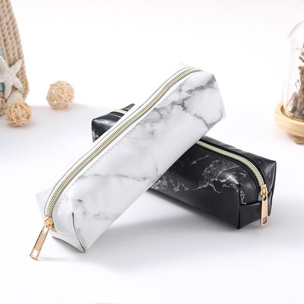 

pencil bags marble case pu leather school supplies stationery girls boy gift cute box kawaii pouch