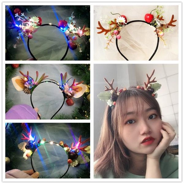 

party decoration christmas deer horn led light headdress elk antler ear with berry flower headband kids adults year festival hair
