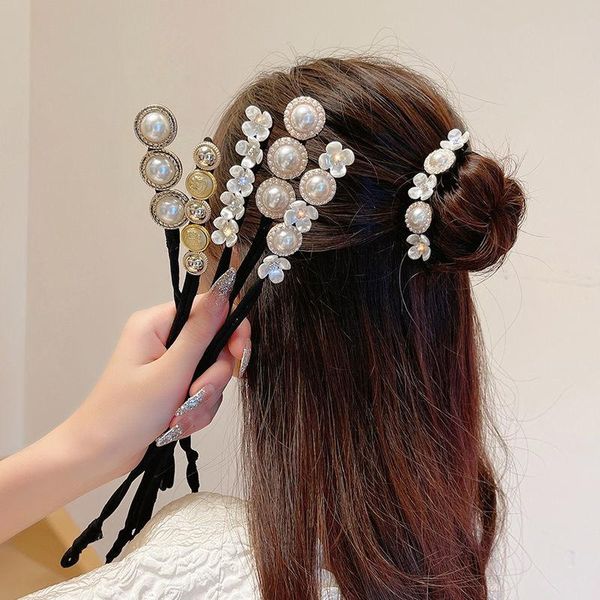 

hair accessories exquisite retro temperament ball head, hairpin artifact, elegant and fluffy back of the lazy super fairy pearl ring, Slivery;white