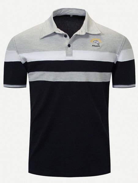 

men embroidery cut and sew panel polo shirt y7tz#, White;black