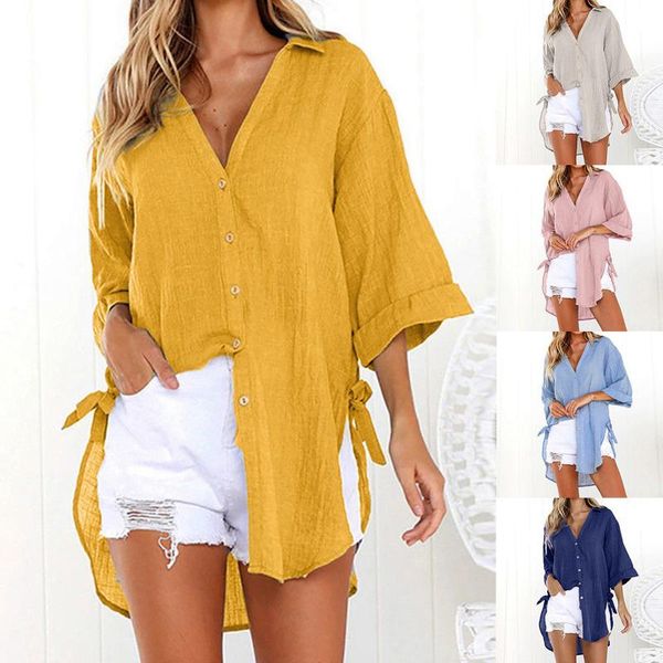 

women's blouses & shirts casual long sleeve loose women fashion cotton linen vintage streetwear plus size 5xl button tunic tee, White