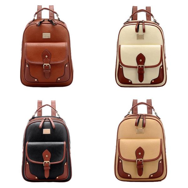 

vintage leather backpack rucksack shoulder travel school bag knapsack beige bags