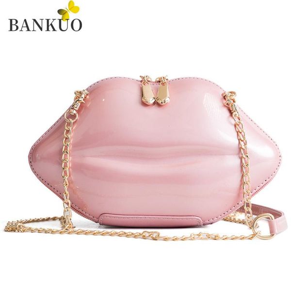 

womens evening clutch bag pu solid chain handbag glossy patent leather crossbody fashion lip shaped shoulder c381 bags