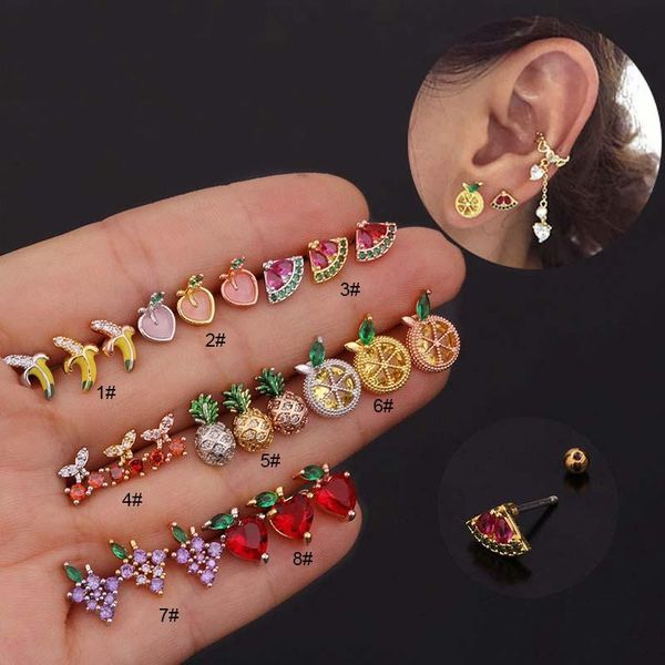 

stud 1piece fruit shape upper lobe pinna tragus piercing earring cartilage stainless steel 20g 6mm length, Golden;silver