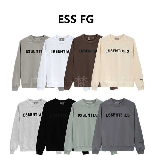 

hoodiecorrect ess fg season 7 double line high street pressure glue letter round neck loose high street style men's and women's sw, Black