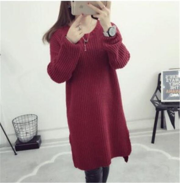 

women's sweaters women sweater autumn and winter knitted dress long-sleeved bat sleeve solid color round neck pullover, White;black