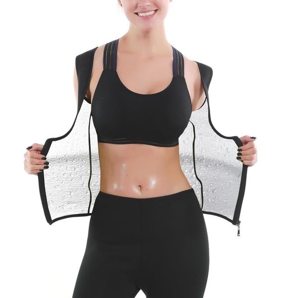 

women's shapers 2021 latest women thermo shirt sweat sauna tank body shaper waist trainer slimming zip vest fitness shapewear modeling, Black;white