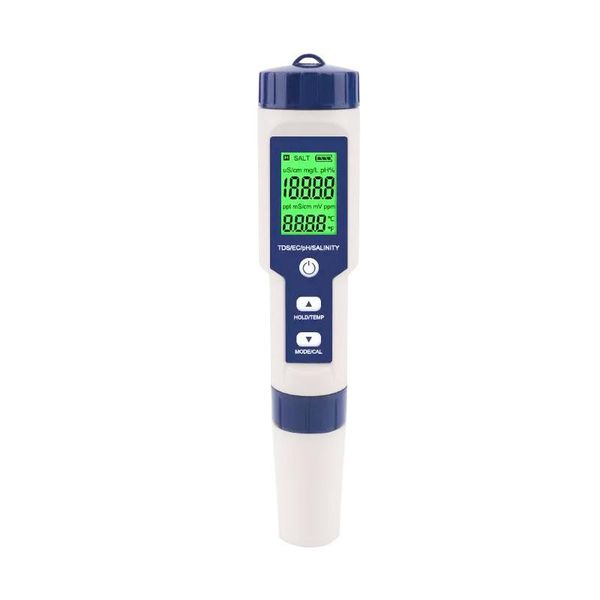

meters 5-in-one ph meter/ec conductivity/salt salinity/temperature/tds water quality test pen drinking standard detector luminous