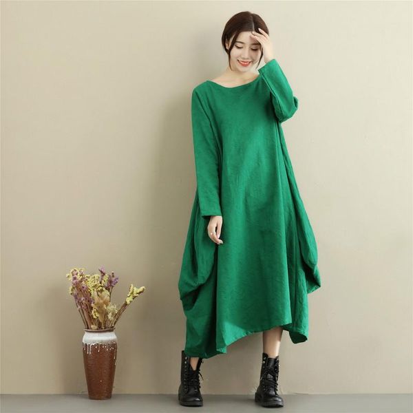 

casual dresses 2021 autumn and winter cotton female asymmetric loose robes literary lantern dress longuette jacquard d571, Black;gray