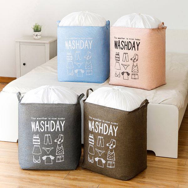

er arge aundry basket 75 foding storage aundry hamper with dstring cover water-proof inen toy cothes storage basket
