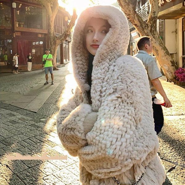 

women's fur & faux 2021 fashion women rex coat autumn winter short lambswool zipper hooded sweater long sleeve outwear, Black
