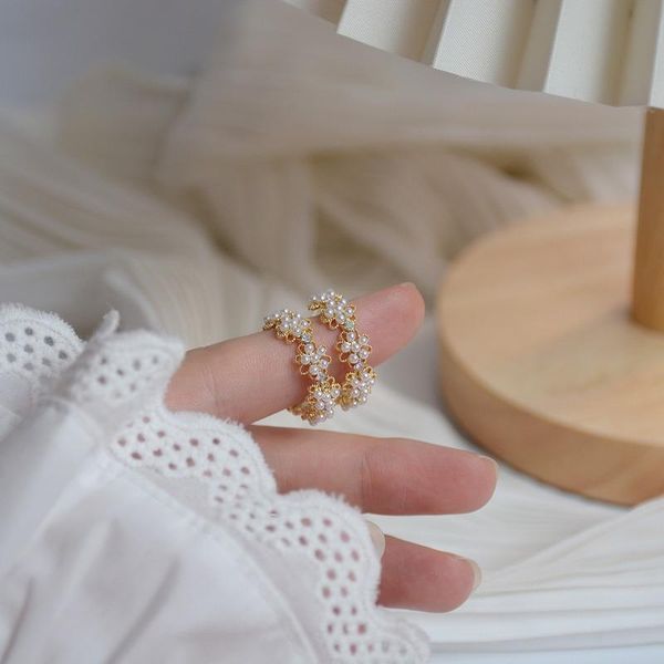 

stud korea east gate design sense sen department lace pearl flower fairy temperament personality girl earrings rings, Golden;silver