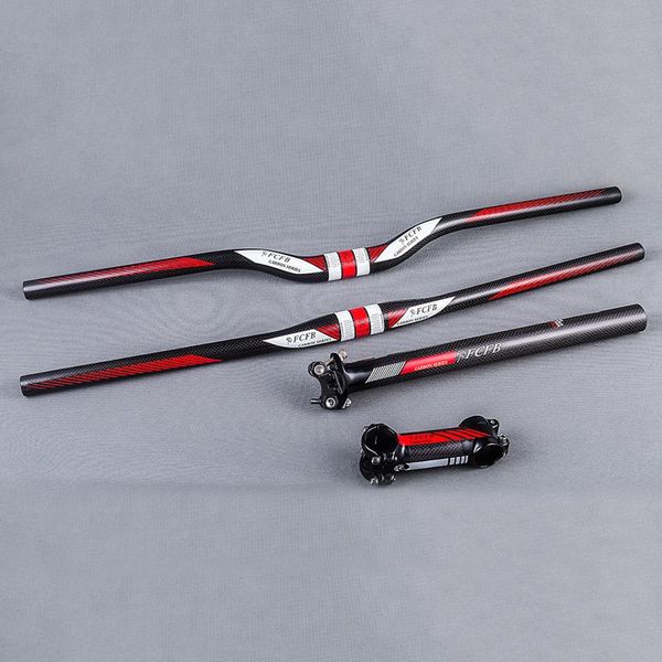 

bike handlebars &components fcfb carbon fiber horizontal one-shaped handlebar mtb parts sets bicycle flat rise + stem seatpost