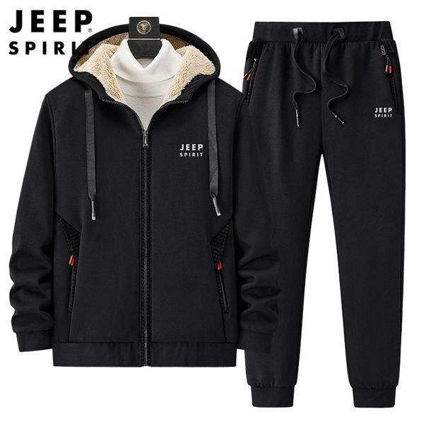 

jeep suit winter men's two-piece sports sweater plush coat 0928, Gray
