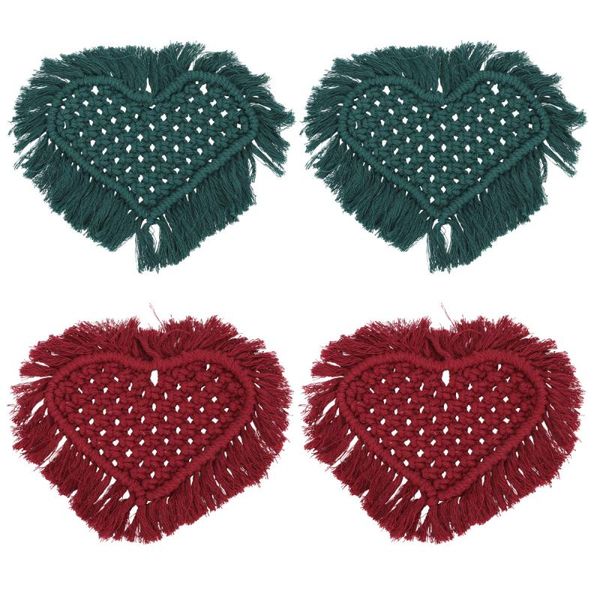 

mats & pads 4pcs woven cotton thread cup mat heart-shaped tassel