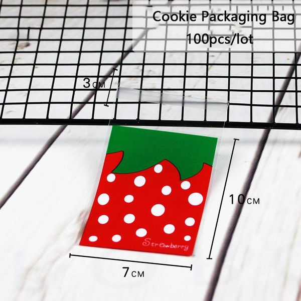 

gift wrap 50pcs cartoon strawberry pattern cellophane plastic self-stick packaging for biscuits homemade transparent diy cookie candy