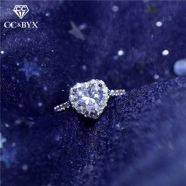 

wedding rings for women silver 925 heart cubic zirconia ring bridal engagement fashion jewelry accessories 829, Slivery;golden