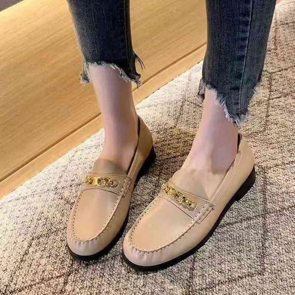 

y011001 version black/white/beige chain charm loafer flat shoes lamb skin genuine leather fashion