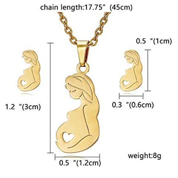 

stainless steel pregnant mom baby pendant necklace mother-to-be stud earrings jewelry sets mother's love women c1fe chains, Silver