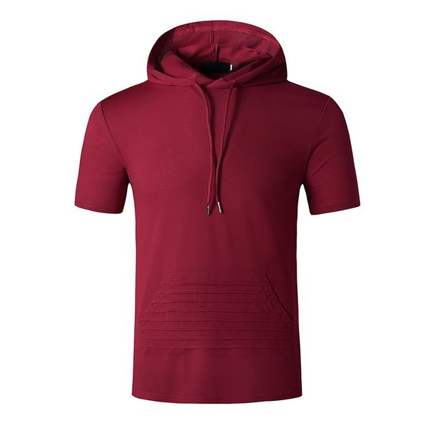 Vinho vermelho t camisa homens treino casual músculo sólido camiseta homens com capuz enorme hip hop camiseta verão harajuku hipster tops 210524