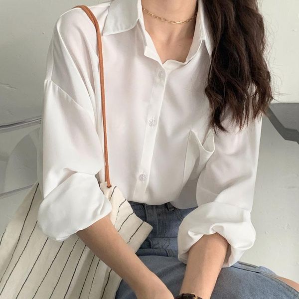 

women's blouses & shirts hzirip elegance women shirt 2021 summer sunscreen clothing loose long sleeve office lady basic femme, White