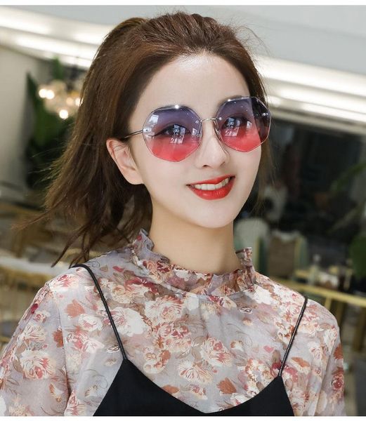

sunglasses 2021 rimless women brand designer sun glasses gradient shades cutting lens ladies frameless metal eyeglasses uv400, White;black