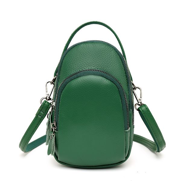 

Factory sales genuine leather shoulder bags simple solid color leathers handbag 3-layer zipper women mobile phone bag Joker black fashion coin purse 29039, Green