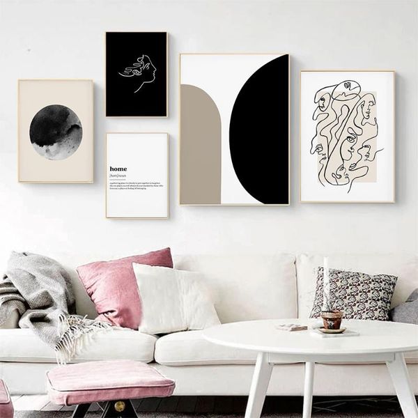 

paintings abstract nordic poster neutral line art print minimal quote canvas painting modern gallery wall picture living room home decor