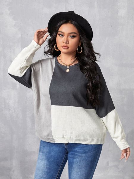 

plus colorblock tie back drop shoulder sweater e0rq#, Black